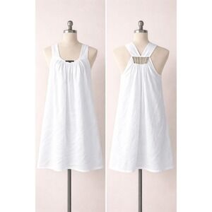 Color Block White Sleeveless Dress Women's M Beaded Braided Back A-Line Lined